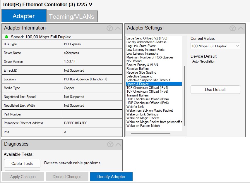 Intel(R) Ethernet Controller I225-V capped at 100Mbps - Intel Community