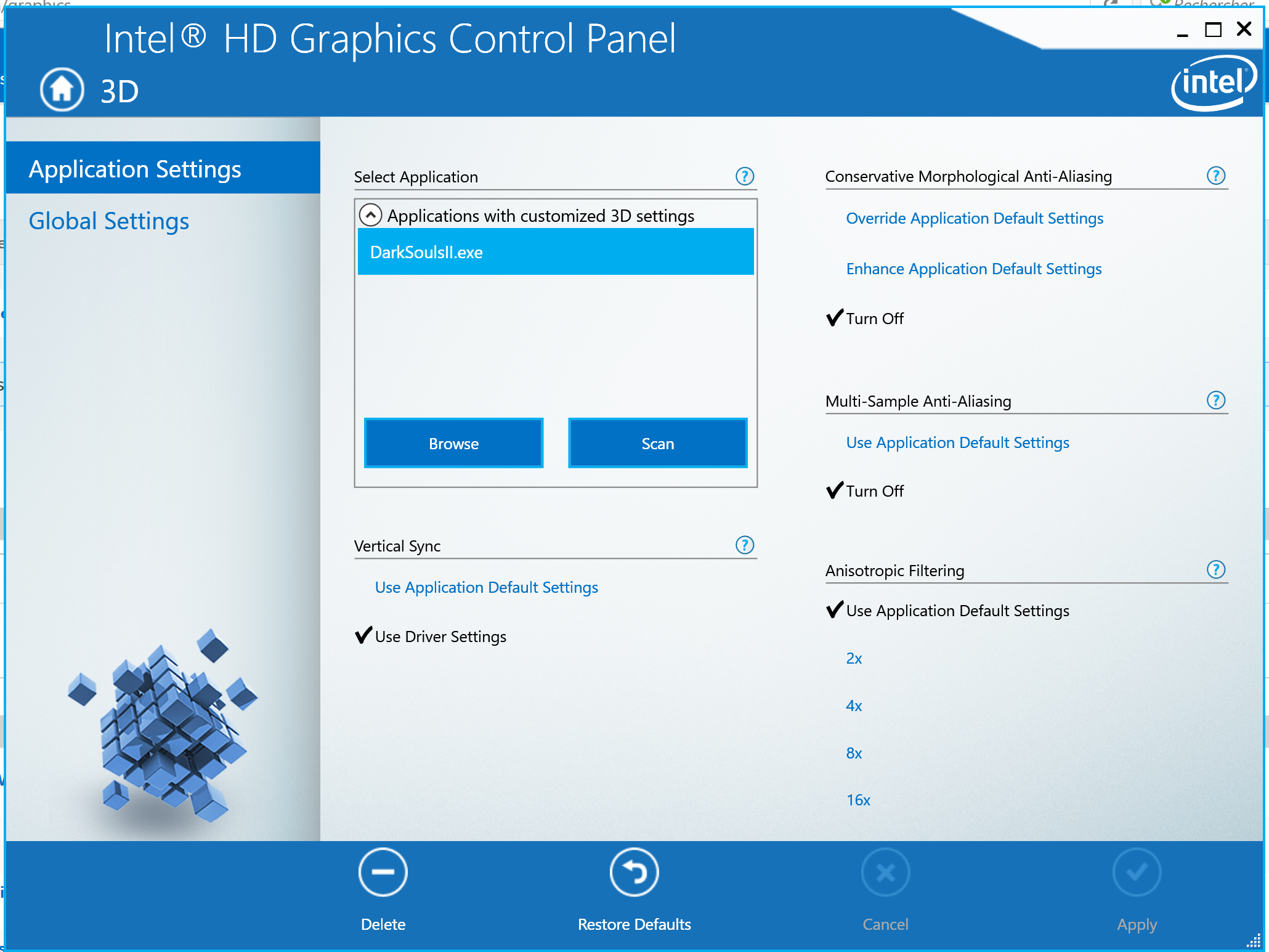 How do I delete application in the 3D section of the Intel HD graphic  control panel ? - Intel Communities