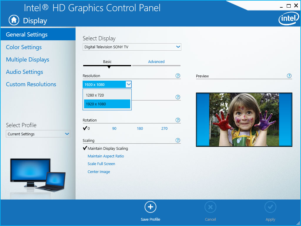 Problem with Intel HD Graphics: The edges of the display are cut off when I  connect to my TV via HDMI & the driver software does not support scaling.  ... - Intel Communities