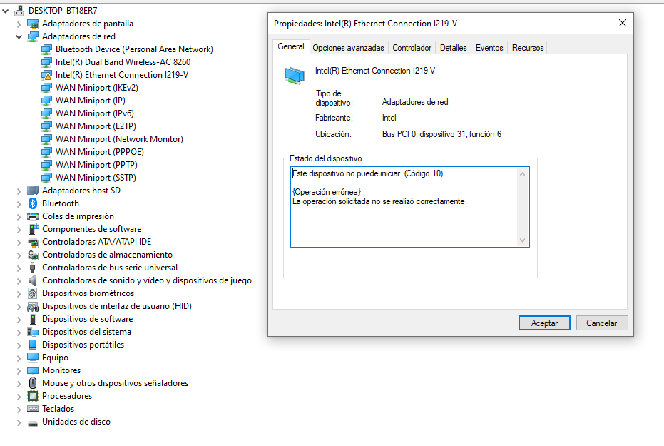 Intel R Ethernet Connection 2 I219 V Intel ethernet connection i219-V this device cannot start code 10