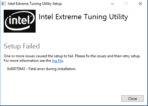 Intel fails. Ошибка 0x80070643. Утилита Intel. Установка Intel. Intel extreme Tuning Utility attempted to install on an unsupported platform.