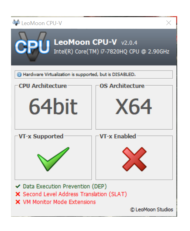 Vt x support. LEOMOON CPU-V. Second Level address translation Slat как включить. Как включить аппаратную виртуализацию в LDPLAYER.