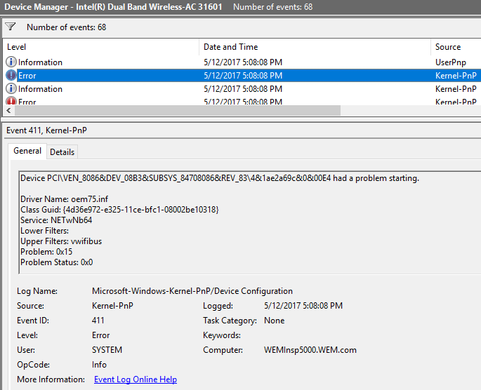 Intel R Dual Band Wireless Ac 3160 Windows Update To Proset 19 50 1 Fails Intel Community