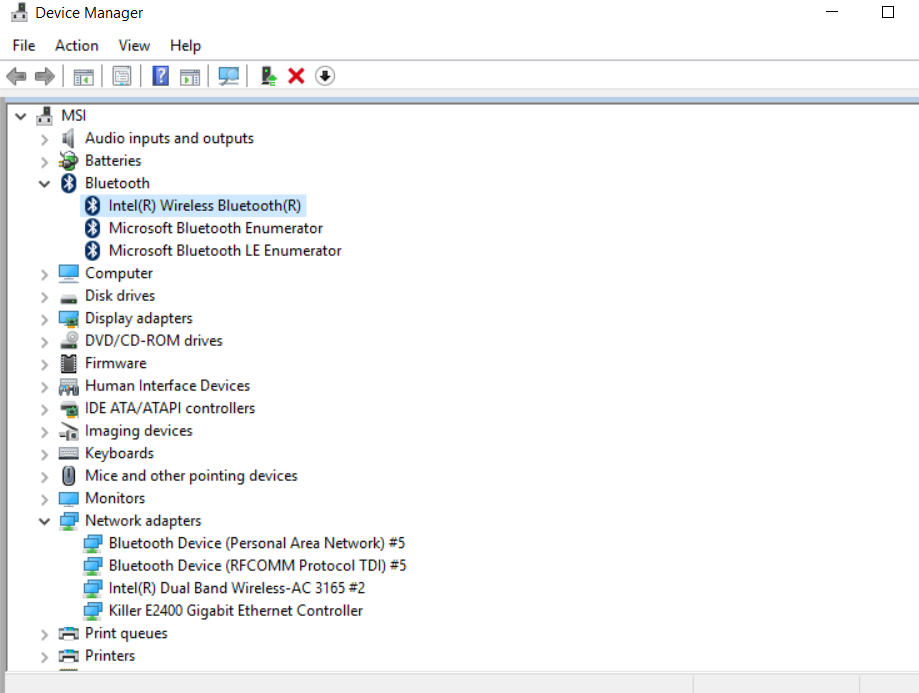 Intel's Bluetooth not working after updating to 19.10.1635.483 on