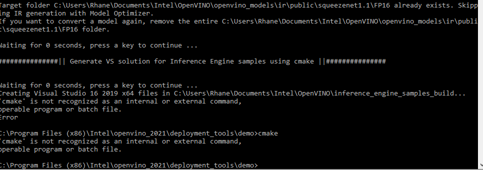 Cmake error using cmd to check if it's available.PNG