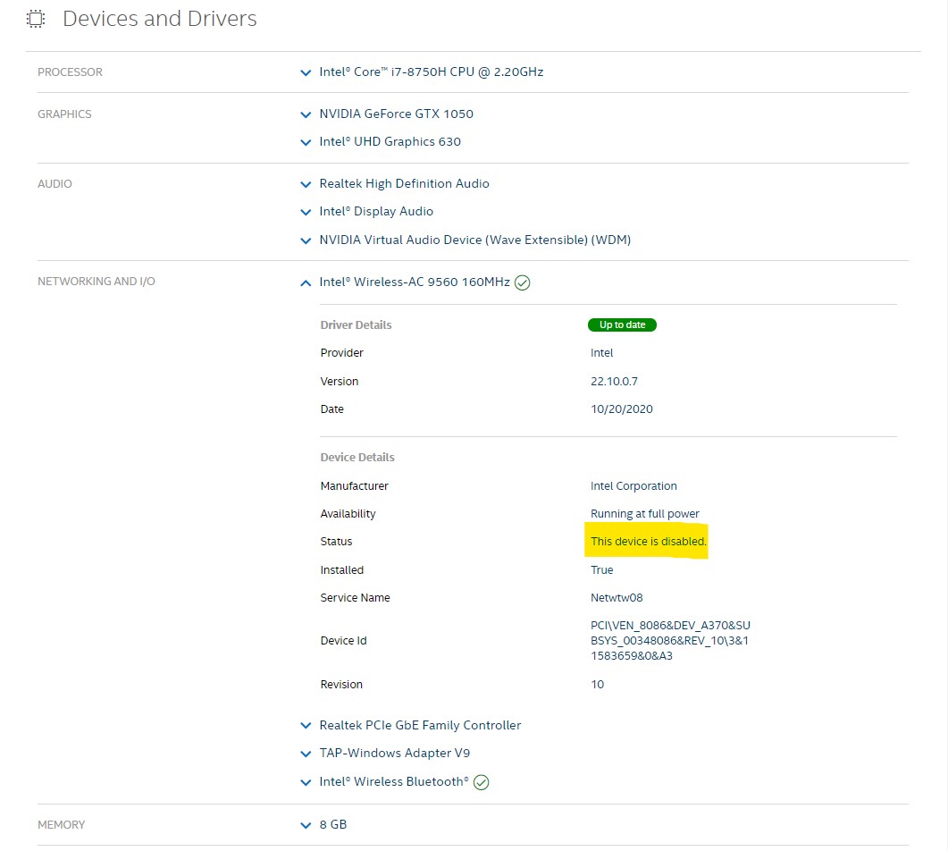 Intel R Wireless Ac 9560 160mhz Fails When I Start Applications Intel Community