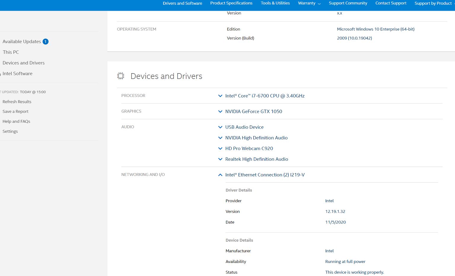 Intel® Connection (2) I219V Not recognized by intel network connections Intel