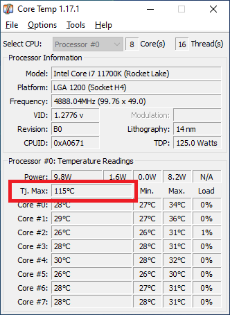 Core i7-11700K: Tj Max = 115°C - Intel Community