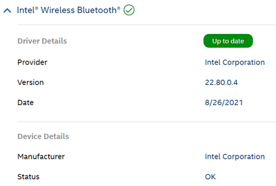 Latest Bluetooth Driver Automatically Installed, With Green Checkmark