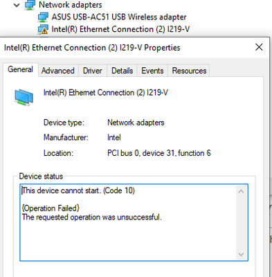 Intel Ethernet Connection i219v error code 10 - Intel Community