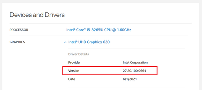 Intel DSA v21_7_50_3 Current Driver Intel UHD Graphics 620 v27_20_100_9664 24 Jan 2022.png