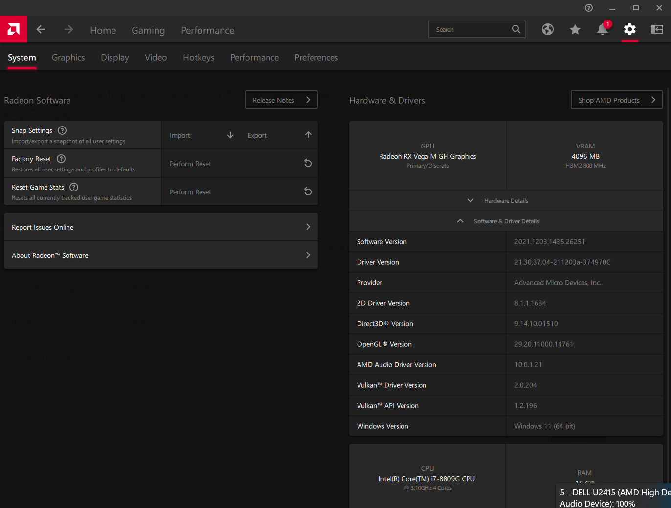 Constant "High Definition Audio Controller"reboot required. NUC8i7HVK