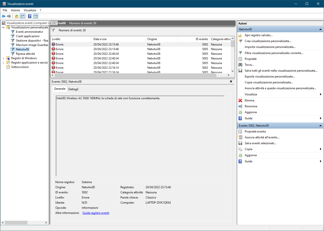 AC 9560 Event Viewer frequent errors - Intel Community