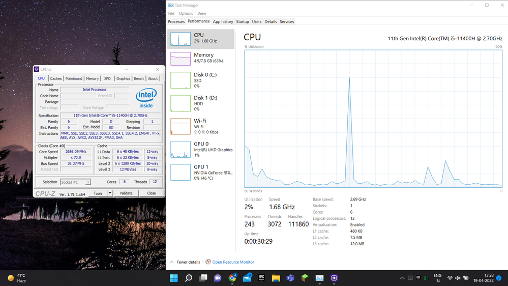 Task Manager showing base speed - Intel Communities