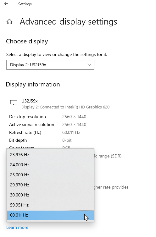 Intel UHD 620 Wrong Refresh Rate on 2560x1440 resolution - Intel Communities