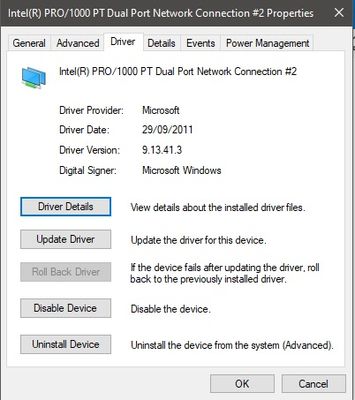 Solved: Intel Pro/1000 pt dual port server adapter - Windows 10 Driver VLAN  missing - Intel Community