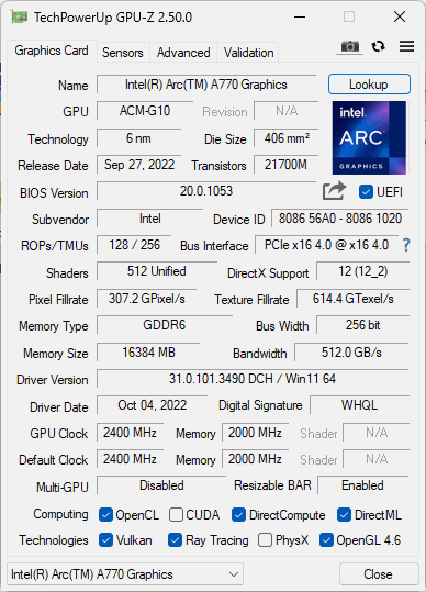 Solved: Arc A770 16GB LE only showing 16 Gbps memory speeds