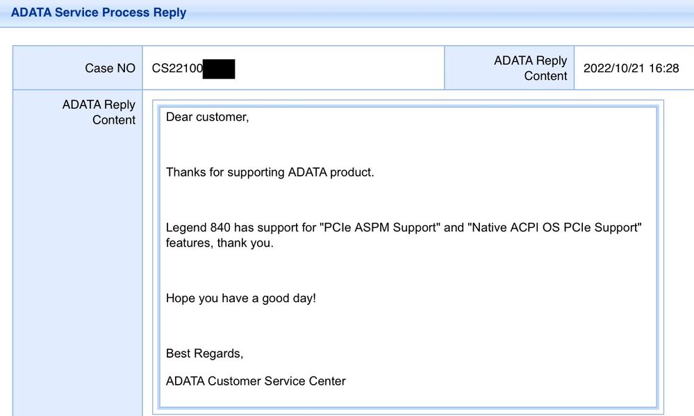 Adata confirming PCIe ASPM support