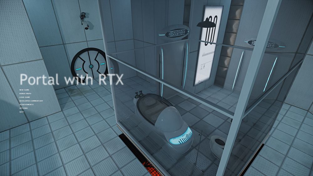 Portal with RTX opening scene rendered with a GeForce 30-series GPU.