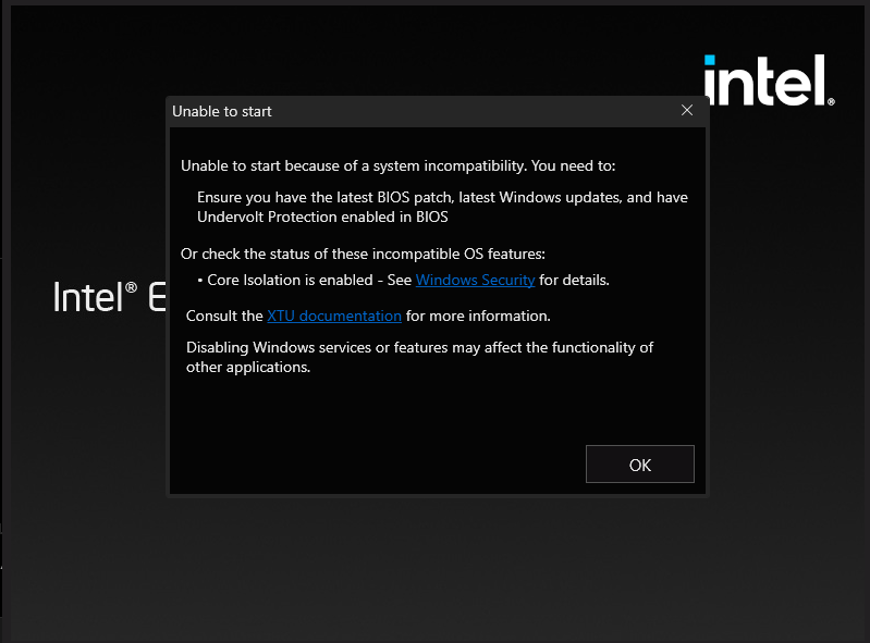 WIN11 Unable to start Extreme Tuning Utility because an incompatible  Virtual Machine System - Intel Community