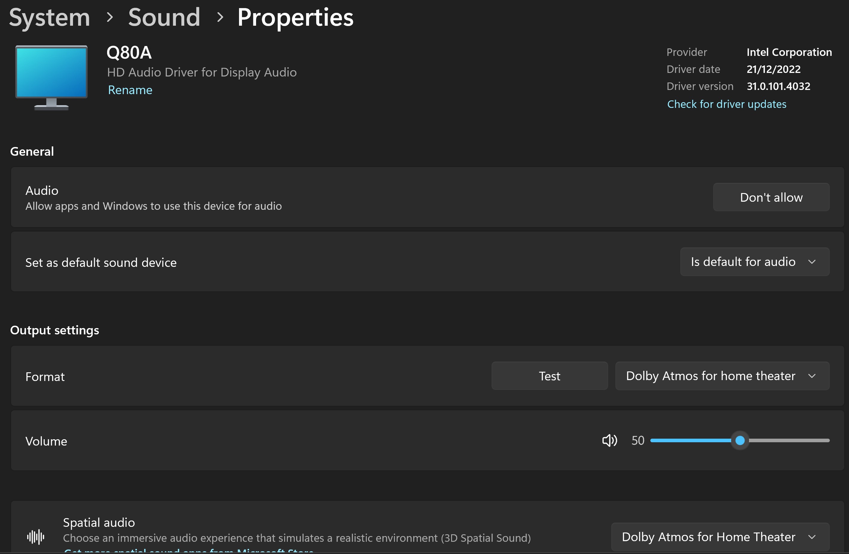 Intel A770 16GB audio issue when Dolby Atmos (via Dolby Access app) is ...
