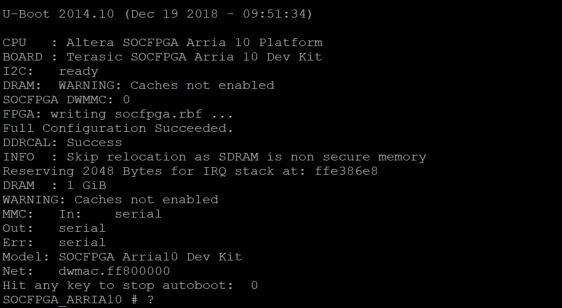 Boot Console Arria 10 SoC Terasic Prebuild SD-Card