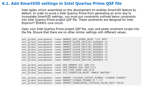 6.1. Add SmartVID settings in Intel® Quartus® Prime QSF file