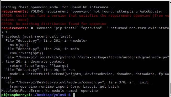 Error: Yolov5 Openvino model run on Raspberry Pi 4 with NCS2 - Intel  Communities