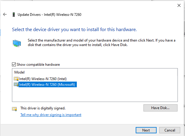 Solved: Latest driver for intel dual band wireless-n 7260 Win 10 64bit -