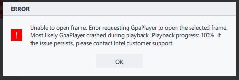 Unable to open frame error message