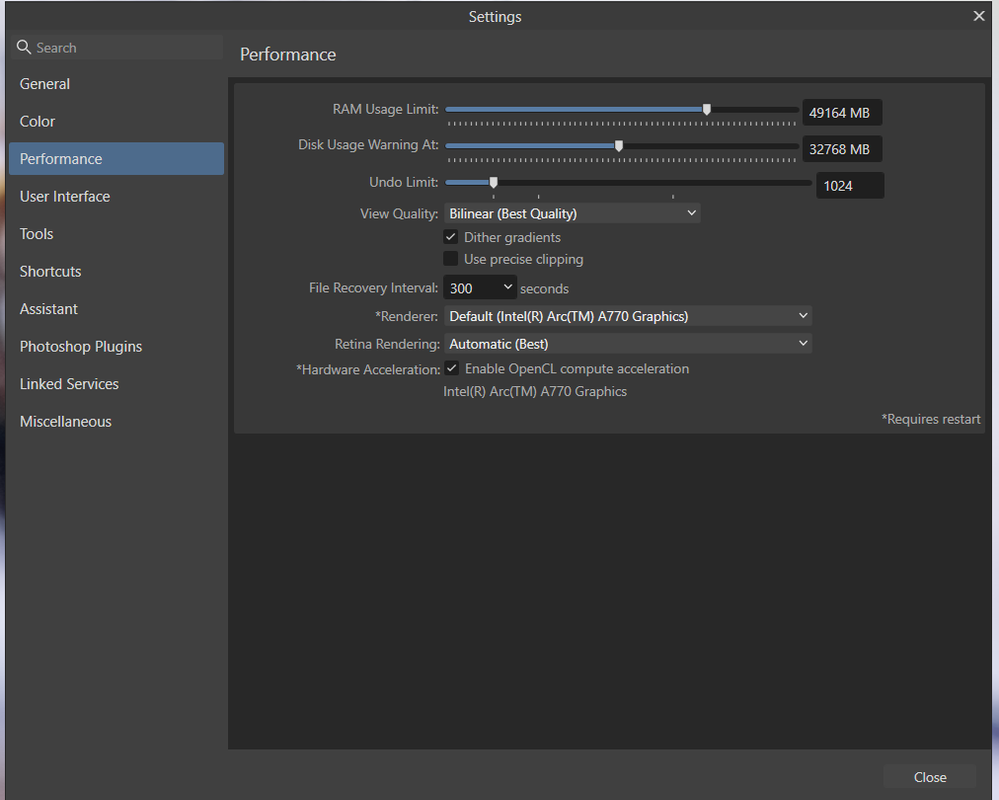 AFP2 Performance panel shows that both the Intel GPUs work and are supported