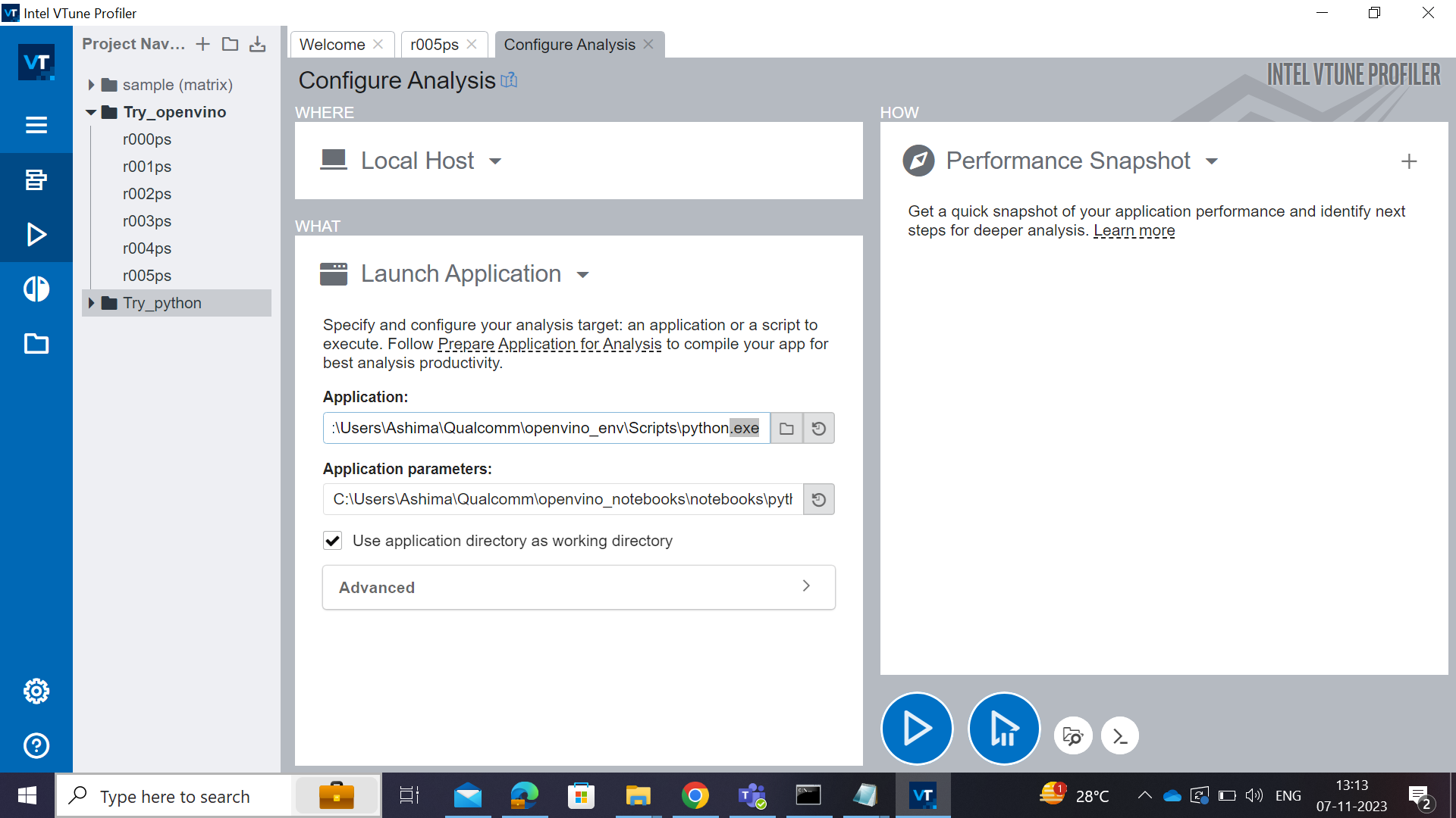 Profiling on python scripts created in virtual environment Intel Community