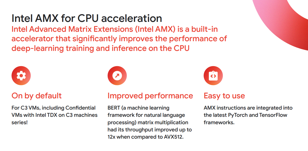 Figure 3 – “Intel AMX for CPU acceleration" (source: Google Cloud Next 2024)