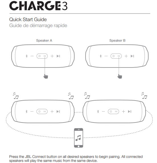 JBL Charge 3 Stealth Edition Black 4/19 Quick start guide guide de démarrage rap