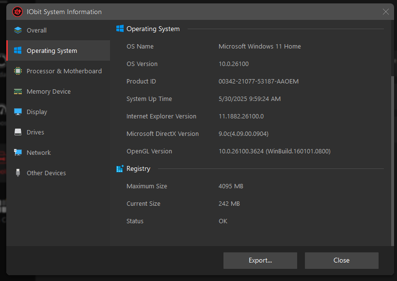 My System according to iobit