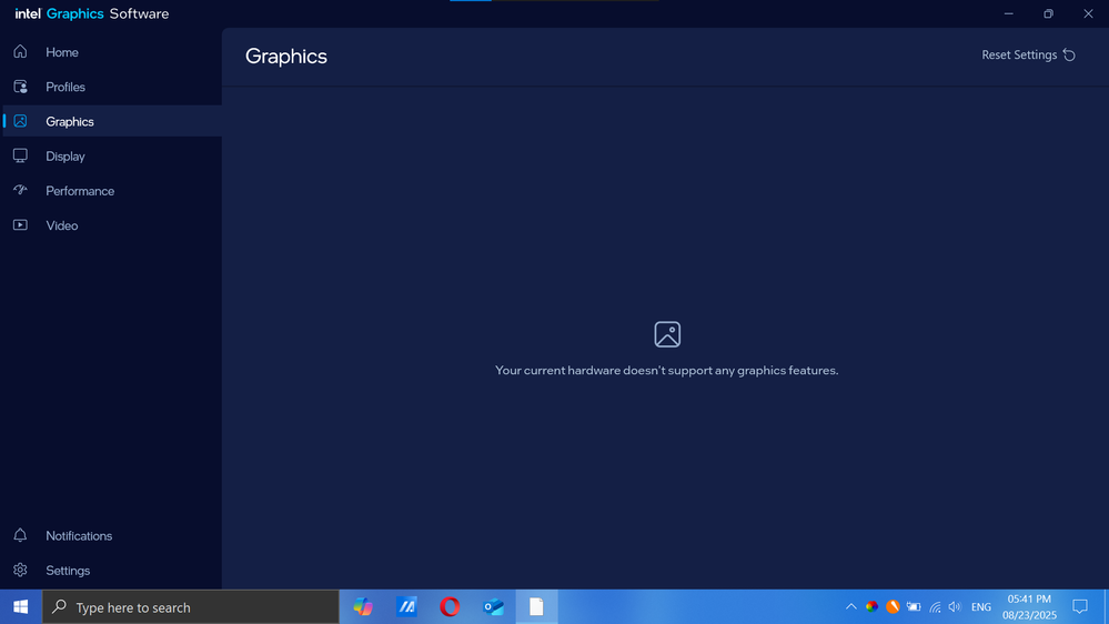 This error in Graphics Tab in Intel Graphics Software